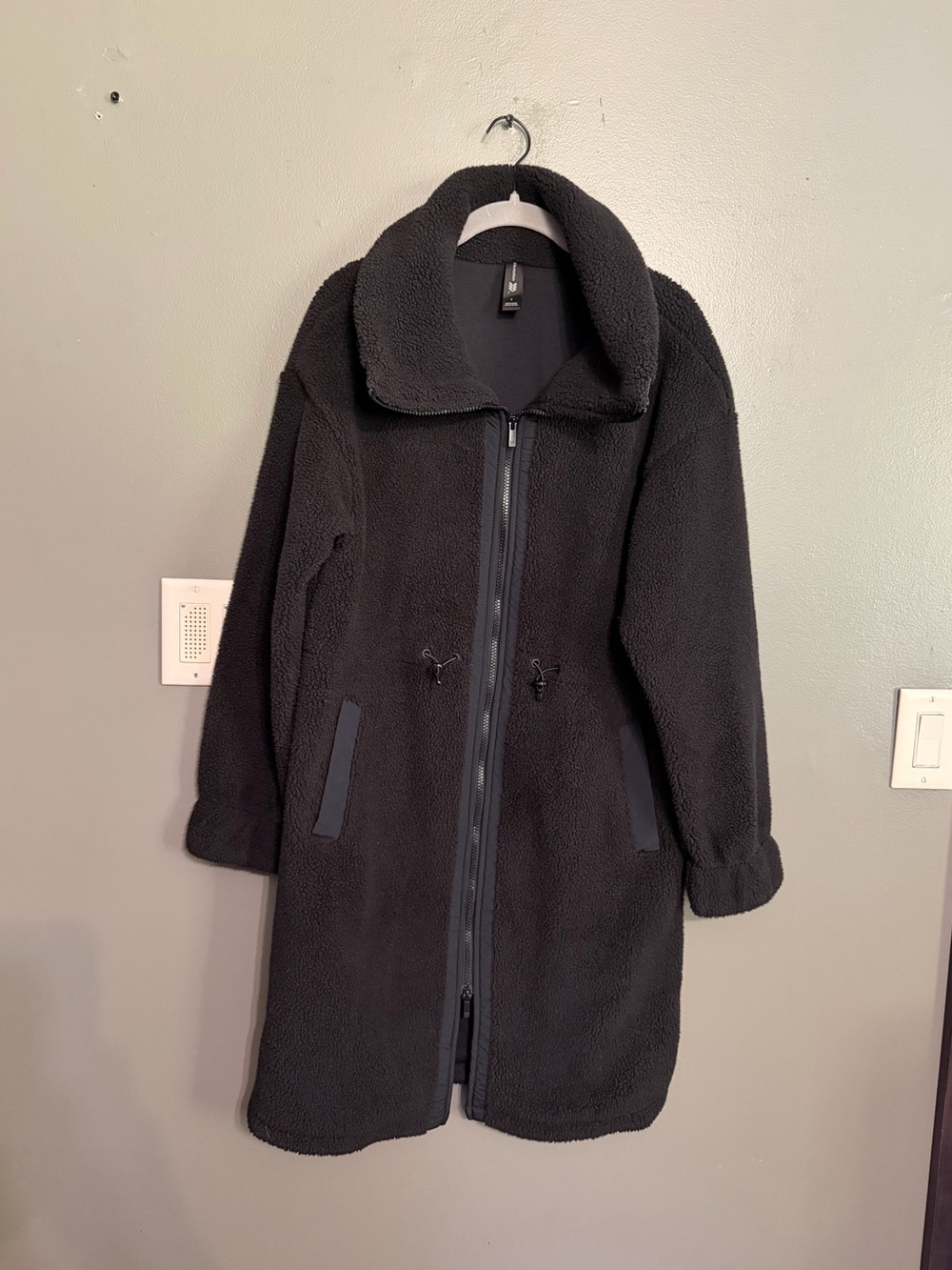 All In Motion Long High Pile Fleece Teddy Jacket Coat Black S NWOT